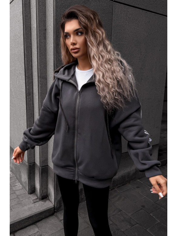 Худі жіноче напівбатальне на флісі темно-сірого кольору 5008 209627C