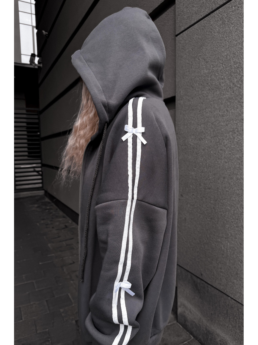 Худі жіноче напівбатальне на флісі темно-сірого кольору 5008 209627C