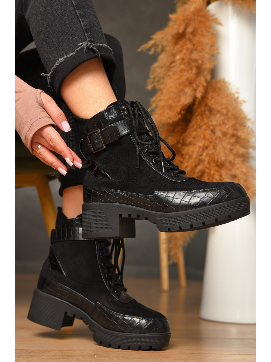 Ботинки женские демисезонные черного цвета на флисе 2039-1 209628C