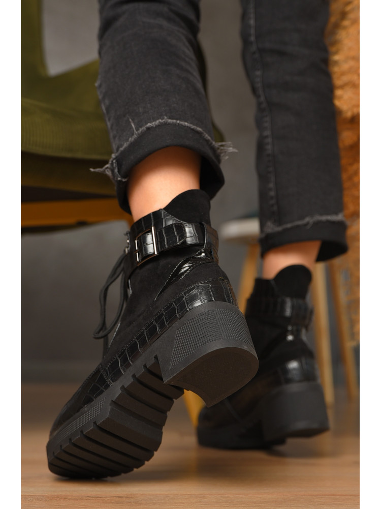 Ботинки женские демисезонные черного цвета на флисе 2039-1 209628C