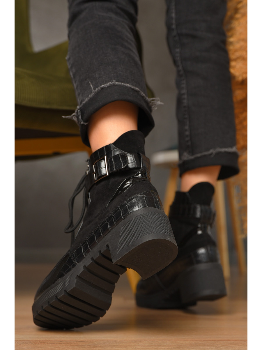 Ботинки женские демисезонные черного цвета на флисе 2039-1 209628C