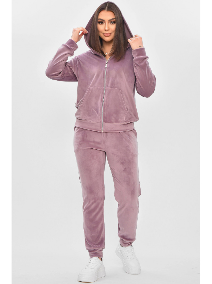 Спортивний костюм жіночий велюровий темно-бузкового кольору 209629C