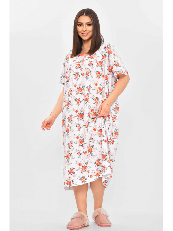 Ночная рубашка женская полубатальная белого цвета с принтом 303 209640C