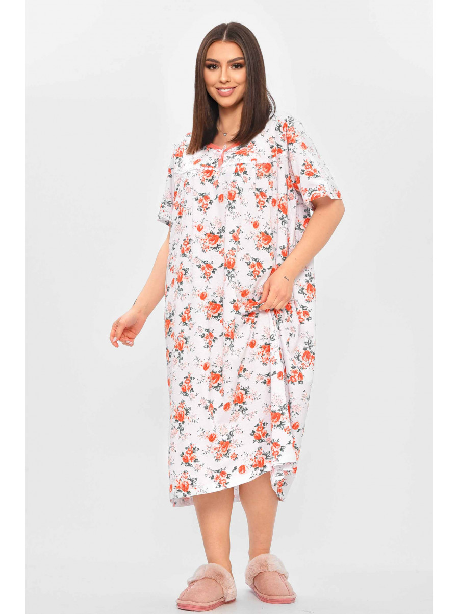 Ночная рубашка женская полубатальная белого цвета с принтом 303 209640C