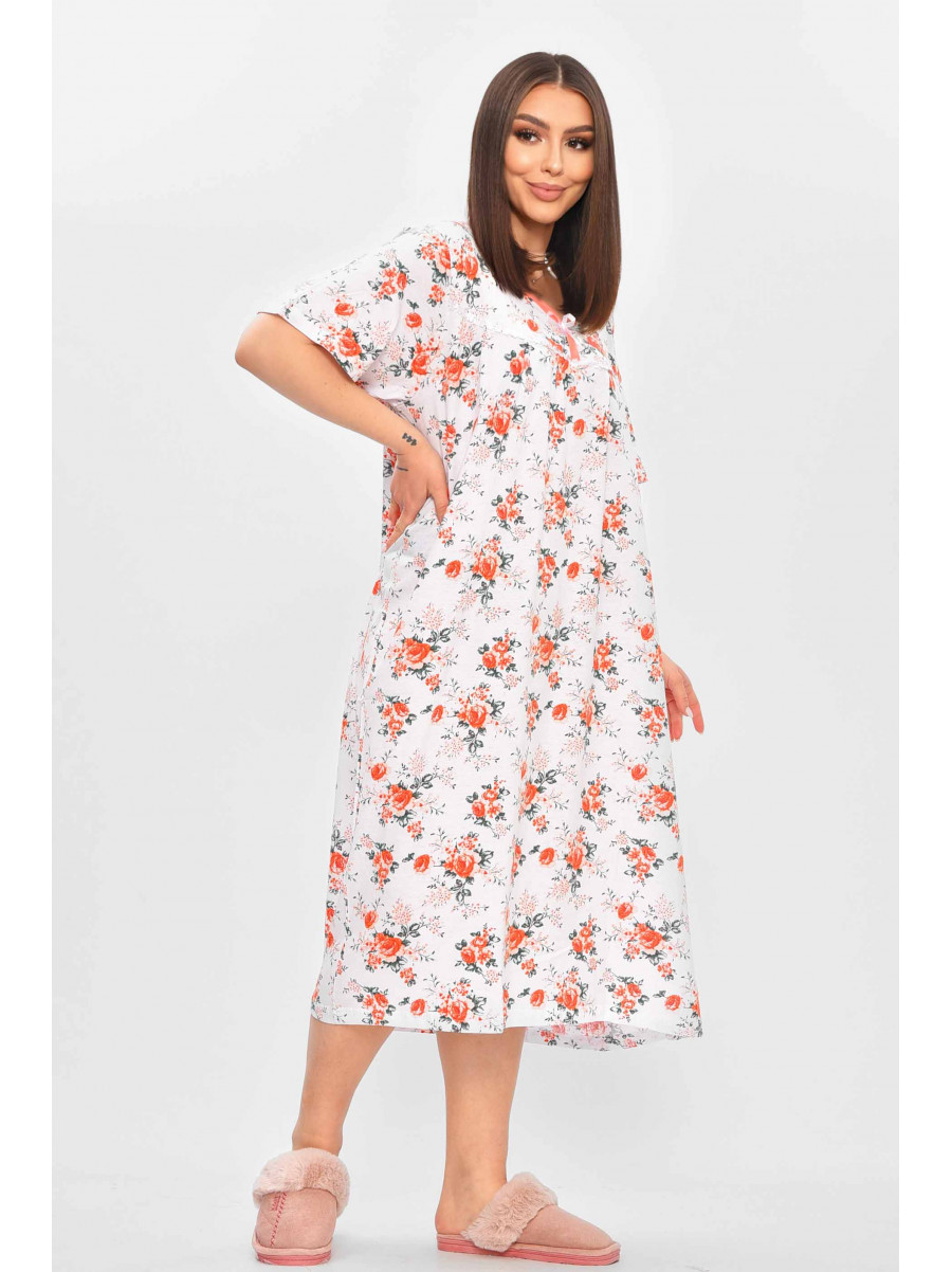 Ночная рубашка женская полубатальная белого цвета с принтом 303 209640C