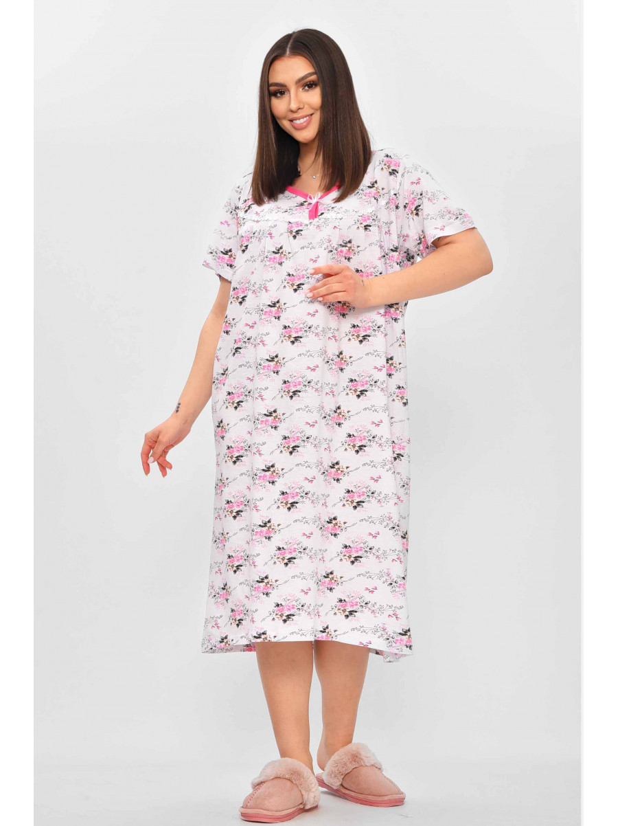 Ночная рубашка женская полубатальная белого цвета с принтом 303 209642C