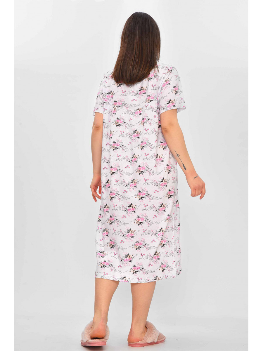 Ночная рубашка женская полубатальная белого цвета с принтом 303 209642C