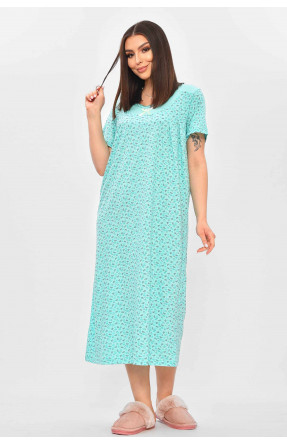 Ночная рубашка женская полубатальная зеленого цвета с принтом 132 209644C
