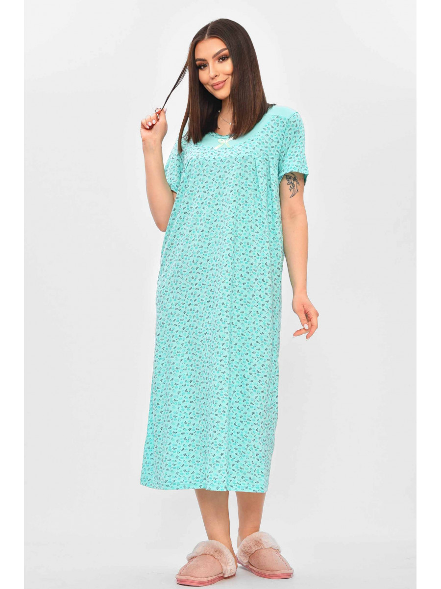 Ночная рубашка женская полубатальная зеленого цвета с принтом 132 209644C