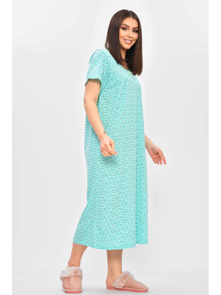 Ночная рубашка женская полубатальная зеленого цвета с принтом 132 209644C