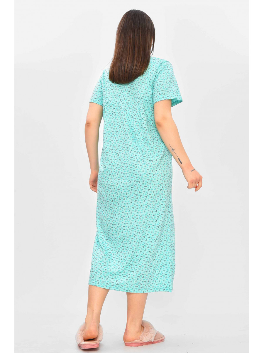 Ночная рубашка женская полубатальная зеленого цвета с принтом 132 209644C
