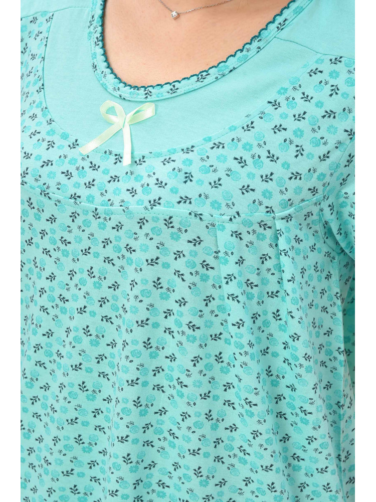 Ночная рубашка женская полубатальная зеленого цвета с принтом 132 209644C