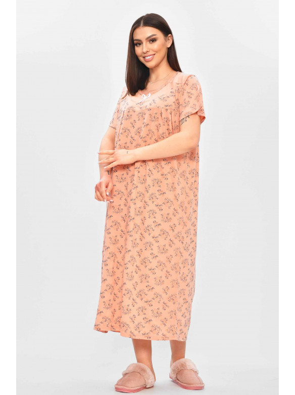 Ночная рубашка женская полубатальная пудрового цвета с принтом 132 209645C