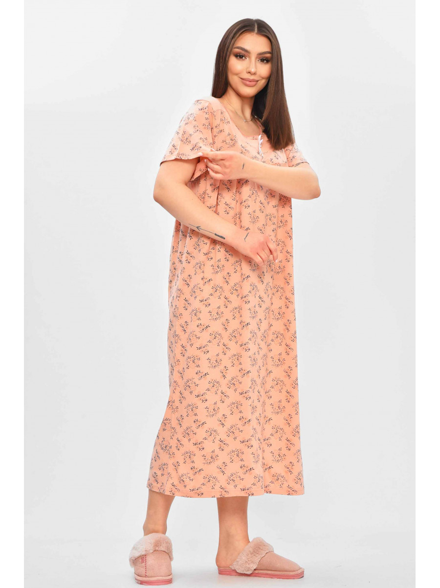 Ночная рубашка женская полубатальная пудрового цвета с принтом 132 209645C
