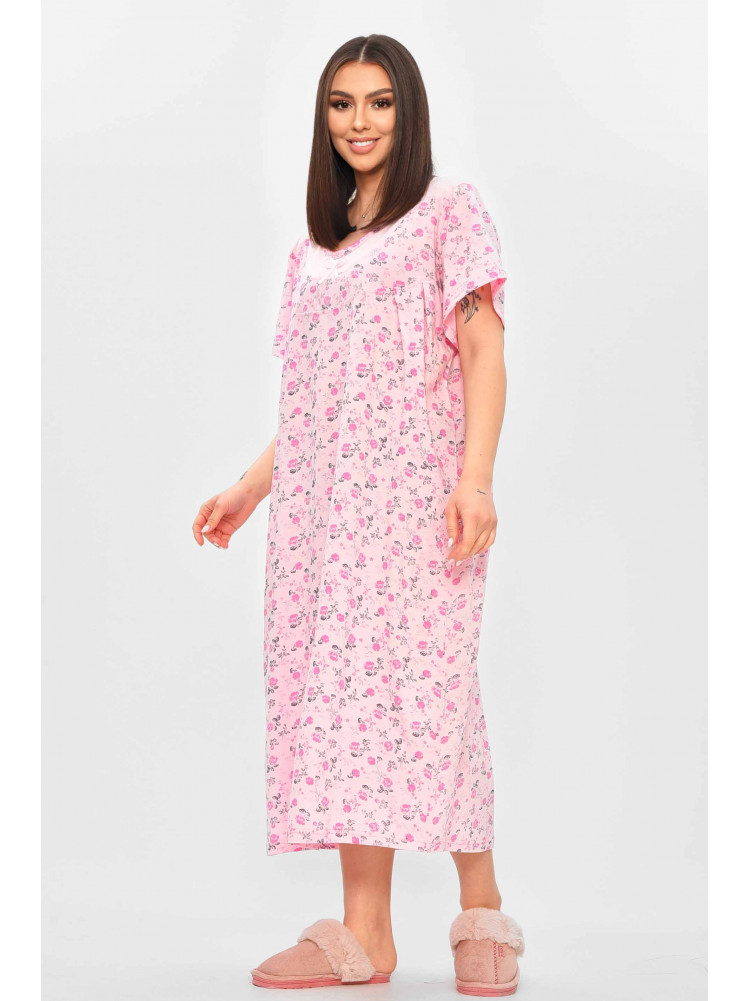 Ночная рубашка женская полубатальная розового цвета с принтом 132 209646C