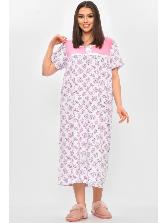 Ночная рубашка женская полубатальная белого цвета с принтом 101 209647C