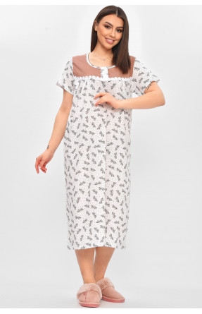 Ночная рубашка женская полубатальная белого цвета с принтом 101 209648C