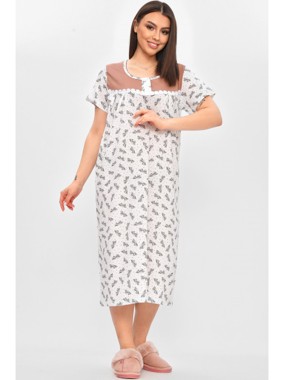 Ночная рубашка женская полубатальная белого цвета с принтом 101 209648C