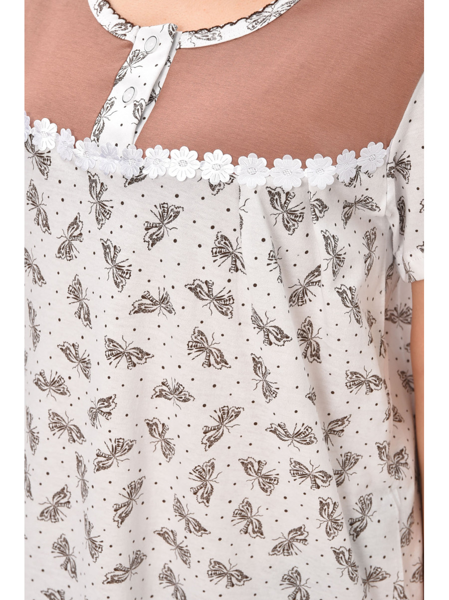 Ночная рубашка женская полубатальная белого цвета с принтом 101 209648C