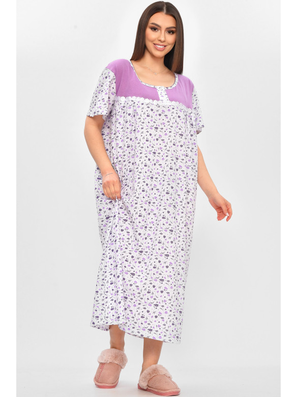 Ночная рубашка женская полубатальная белого цвета с принтом 101 209649C