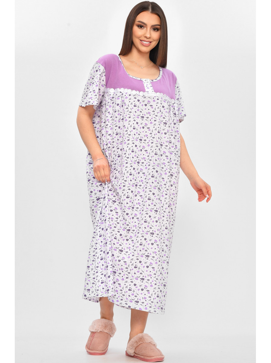 Ночная рубашка женская полубатальная белого цвета с принтом 101 209649C