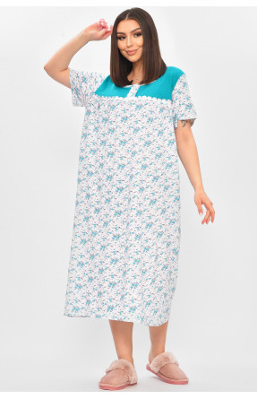 Ночная рубашка женская полубатальная белого цвета с принтом 101 209651C