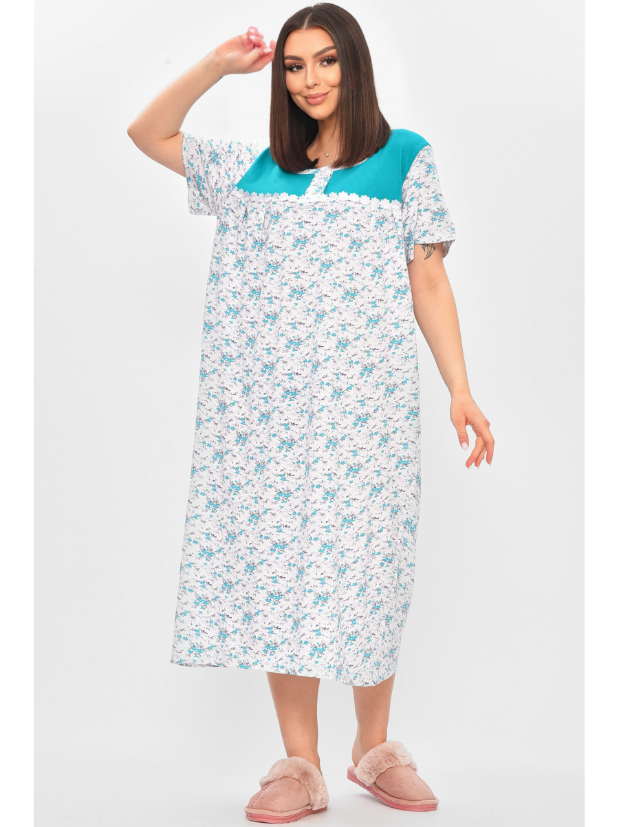 Ночная рубашка женская полубатальная белого цвета с принтом 101 209651C