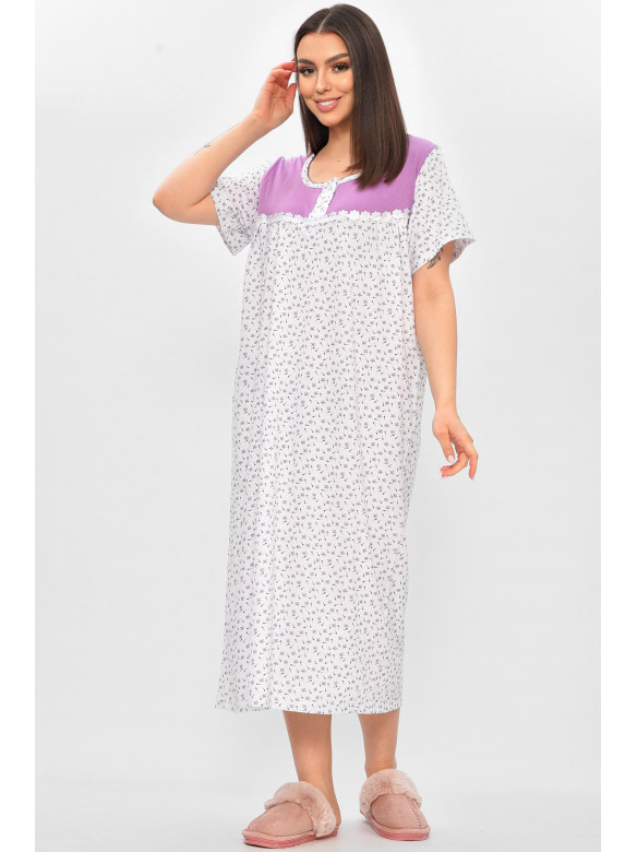 Ночная рубашка женская полубатальная белого цвета с принтом 101 209652C
