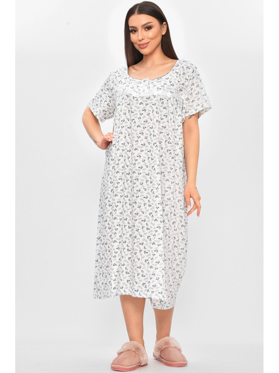 Ночная рубашка женская полубатальная белого цвета с принтом 101 209653C