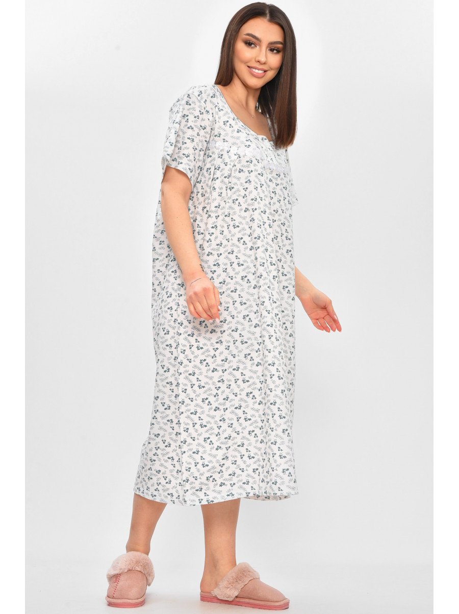 Ночная рубашка женская полубатальная белого цвета с принтом 101 209653C