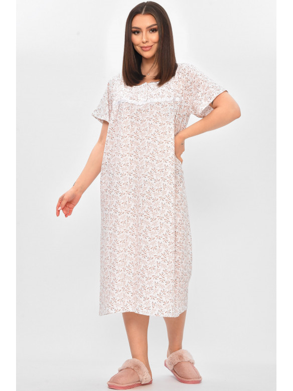 Ночная рубашка женская полубатальная белого цвета с принтом 101 209654C