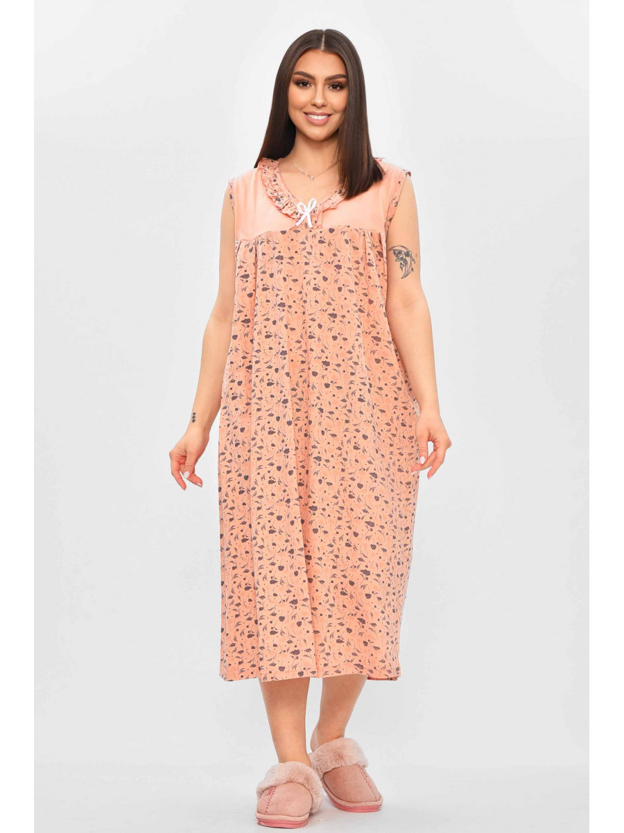 Ночная рубашка женская полубатальная пудрового цвета с принтом 0103 209667C