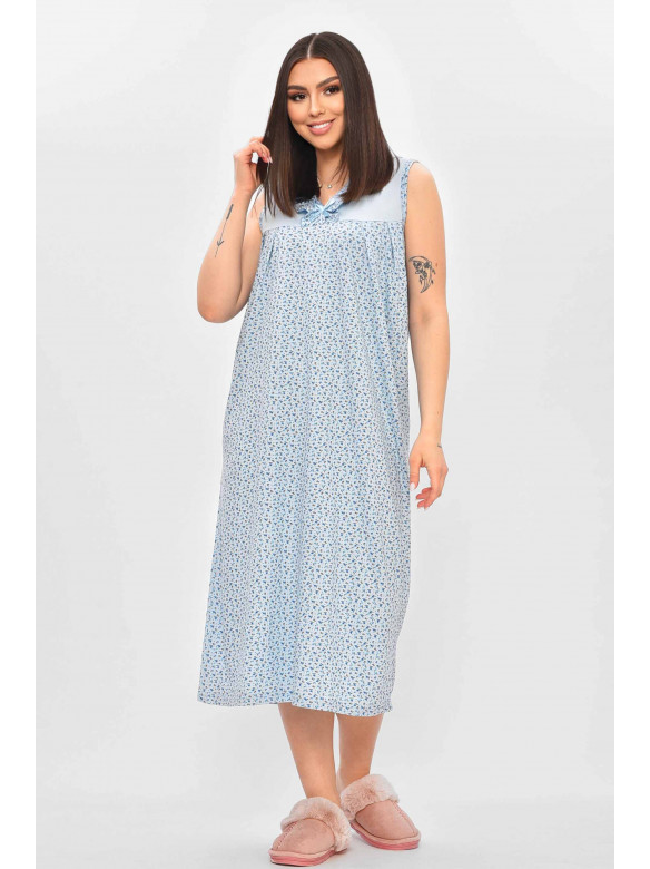 Ночная рубашка женская полубатальная голубого цвета с принтом 0103 209669C