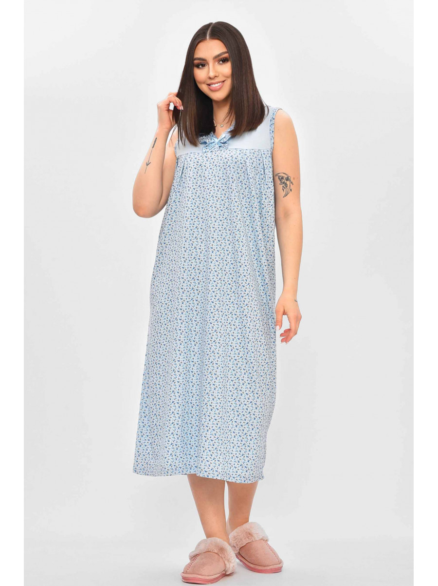 Ночная рубашка женская полубатальная голубого цвета с принтом 0103 209669C