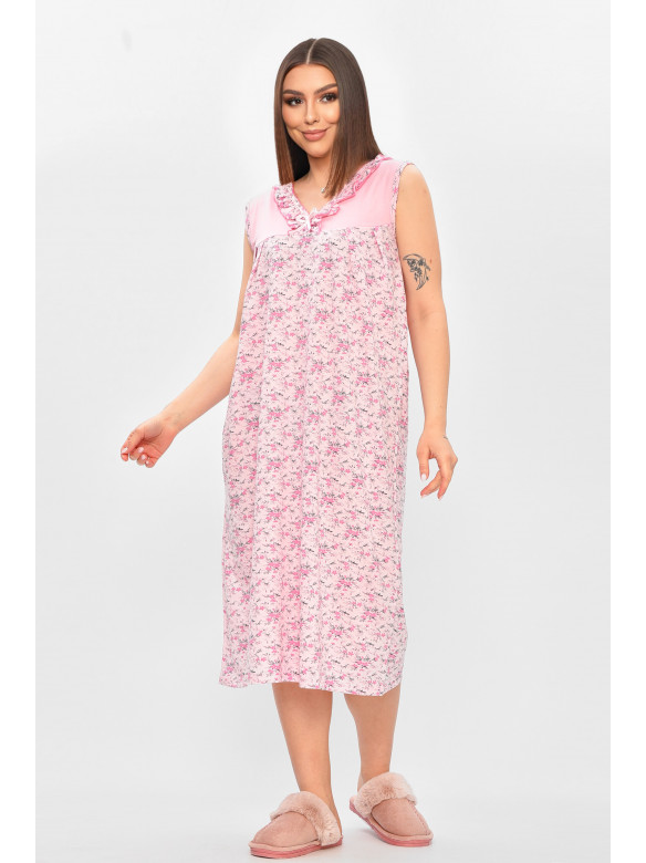 Ночная рубашка женская полубатальная розового цвета с принтом 0103 209670C