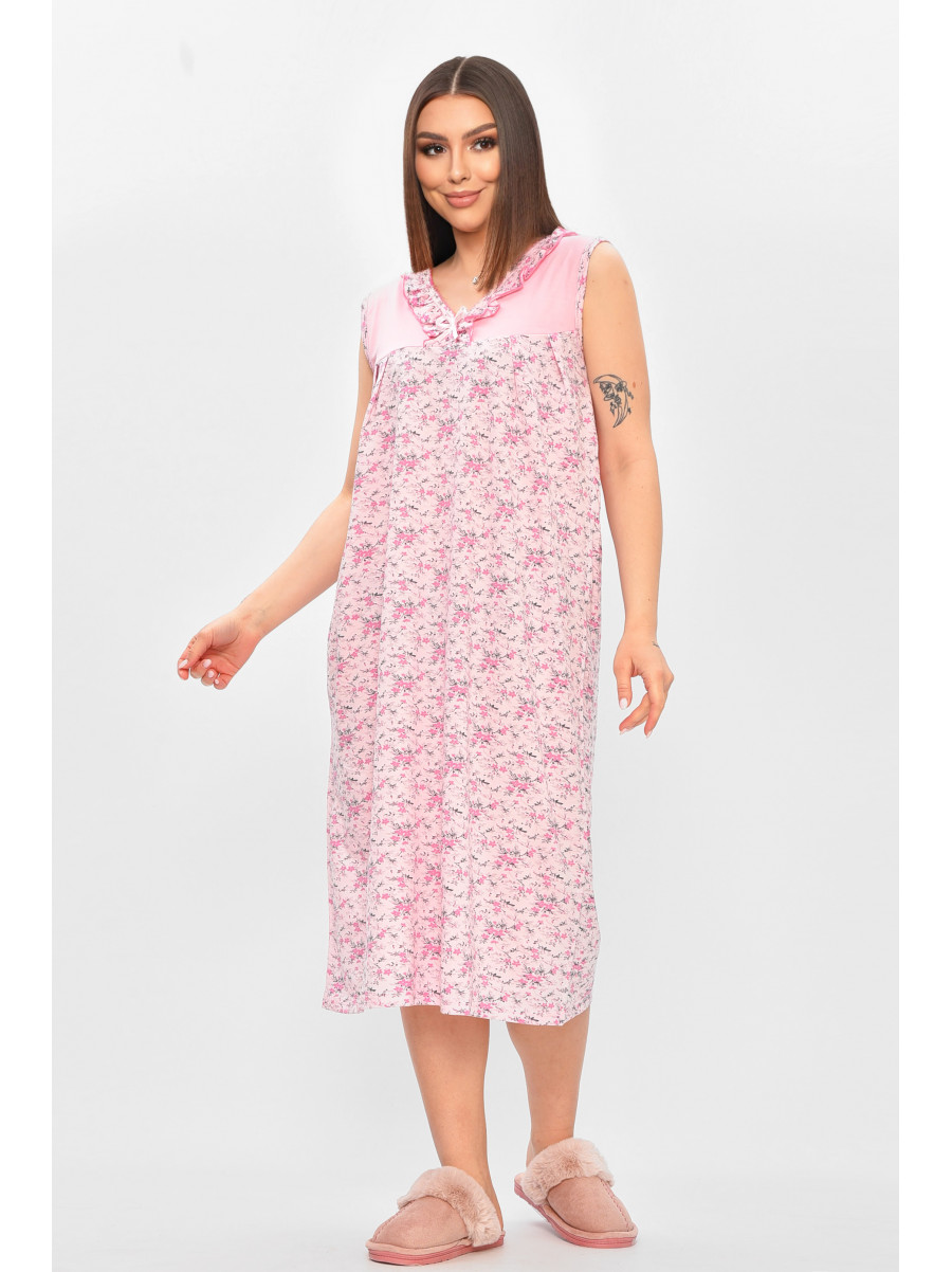 Ночная рубашка женская полубатальная розового цвета с принтом 0103 209670C