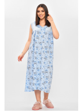 Ночная рубашка женская полубатальная голубого цвета с принтом 0103 209671C Ночная рубашка женская полубатальная голубого цвета с принтом 0103 209671C