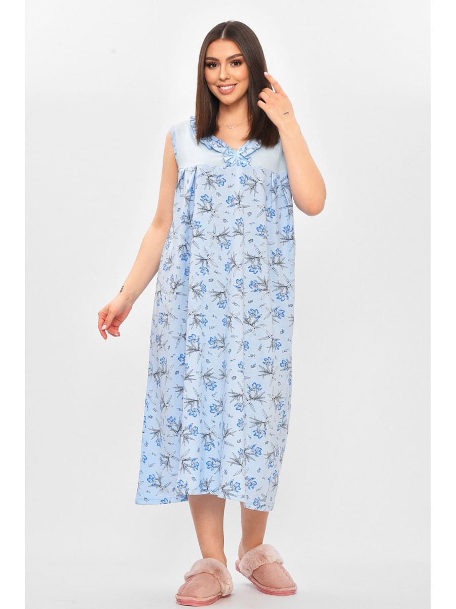 Ночная рубашка женская полубатальная голубого цвета с принтом 0103 209671C