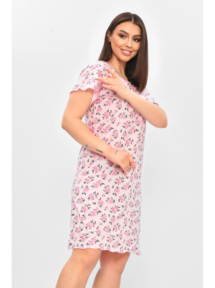 Ночная рубашка женская полубатальная розового цвета с принтом 625 209673C