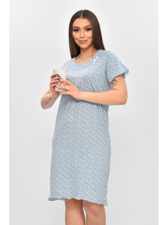 Ночная рубашка женская полубатальная голубого цвета с принтом 625 209675C