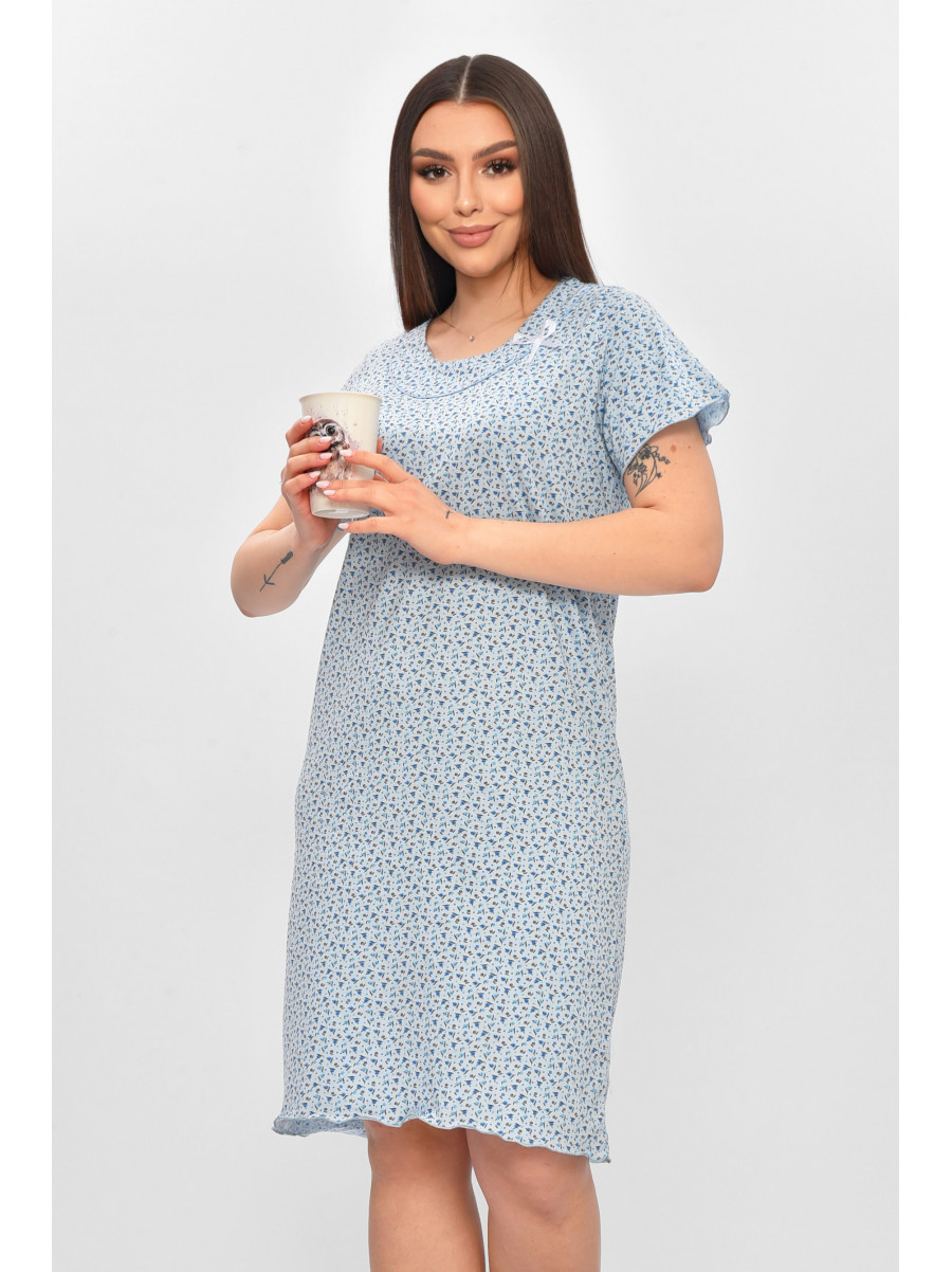 Ночная рубашка женская полубатальная голубого цвета с принтом 625 209675C