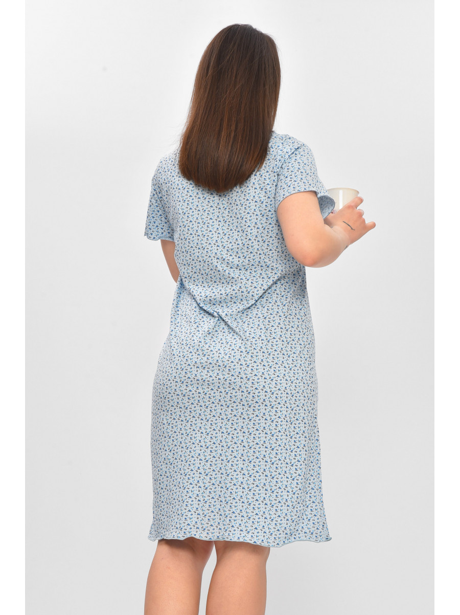 Ночная рубашка женская полубатальная голубого цвета с принтом 625 209675C
