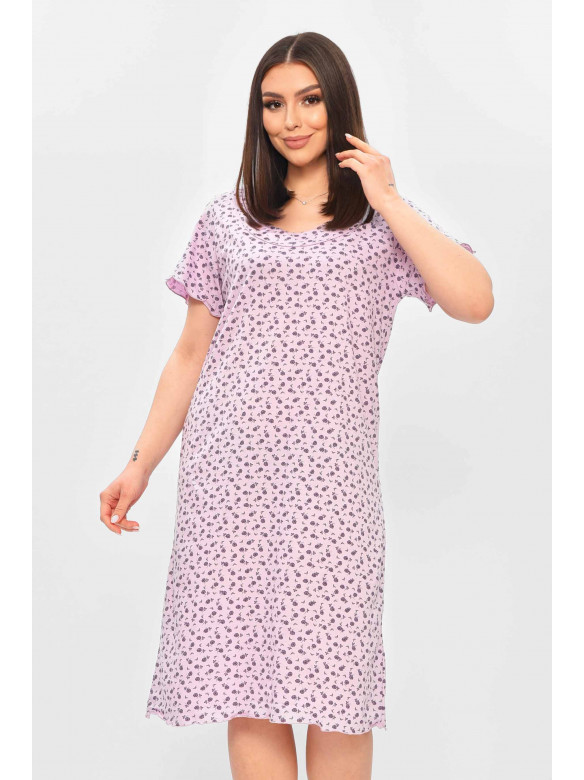 Ночная рубашка женская полубатальная сиреневого цвета с принтом 625 209677C