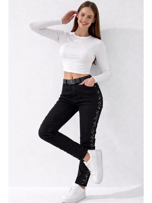 Джинси жіночі однотонні чорного кольору RE-6073 209887C