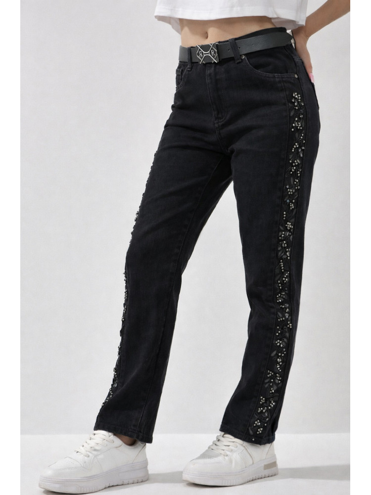 Джинси жіночі однотонні чорного кольору RE-6073 209887C