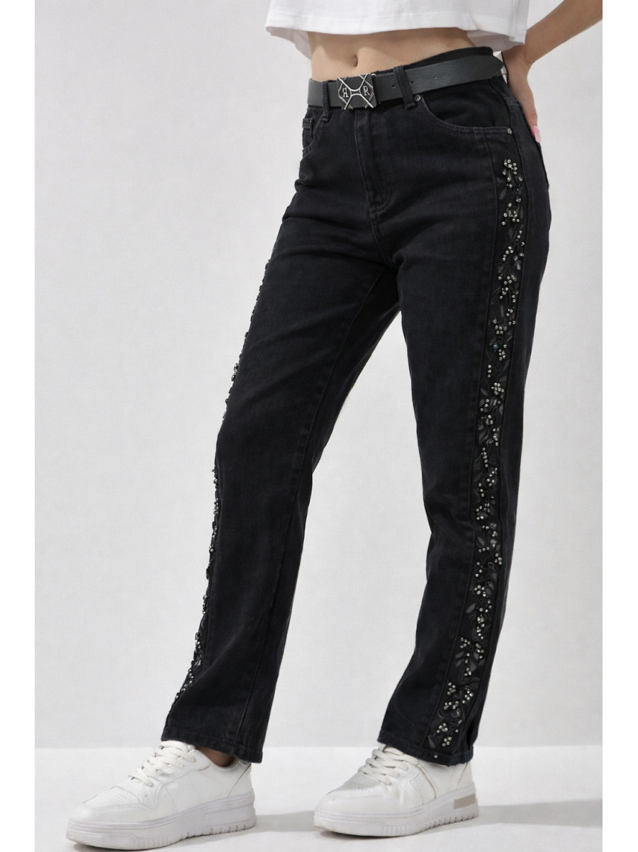 Джинси жіночі однотонні чорного кольору RE-6073 209887C