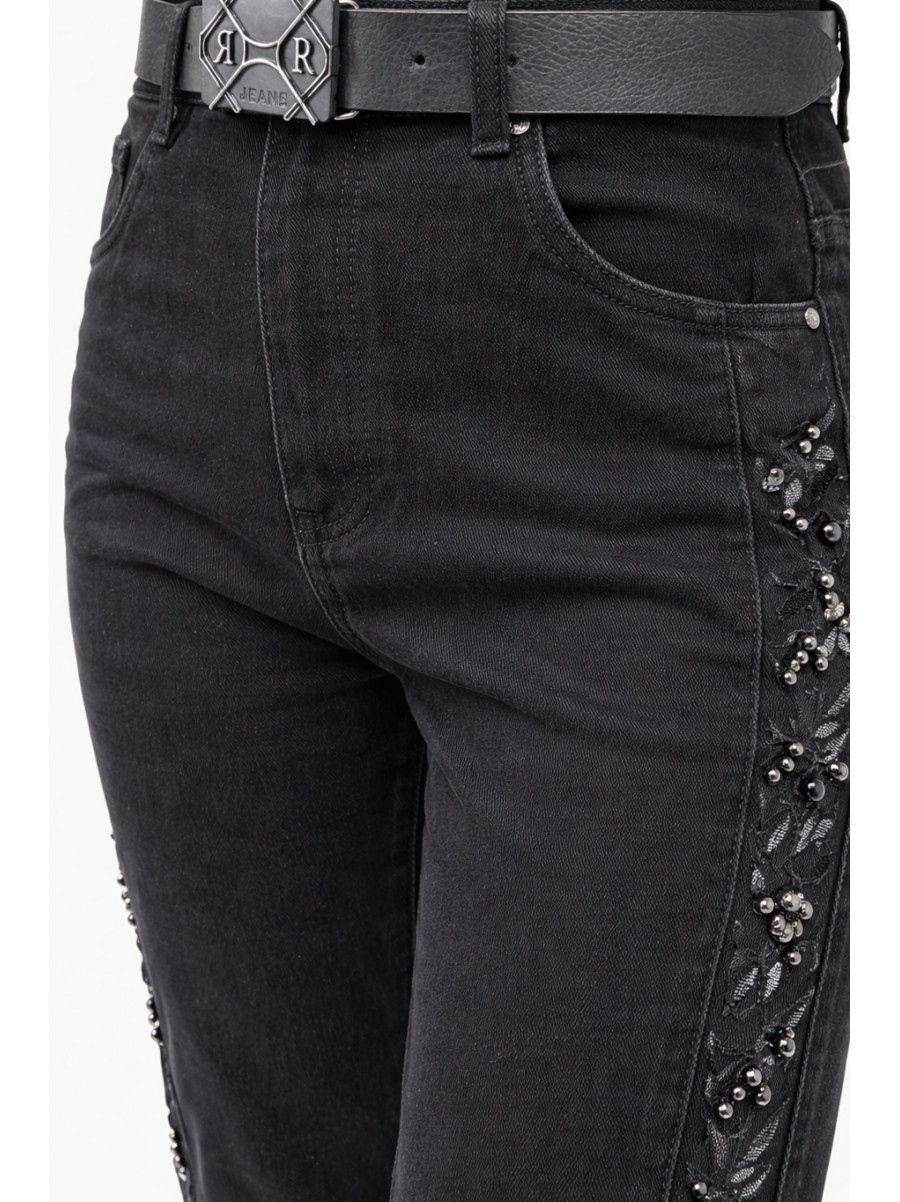 Джинси жіночі однотонні чорного кольору RE-6073 209887C