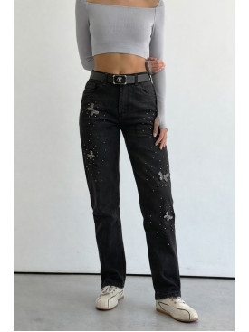 Джинсы женские однотонные черного цвета RE-6070 209888C