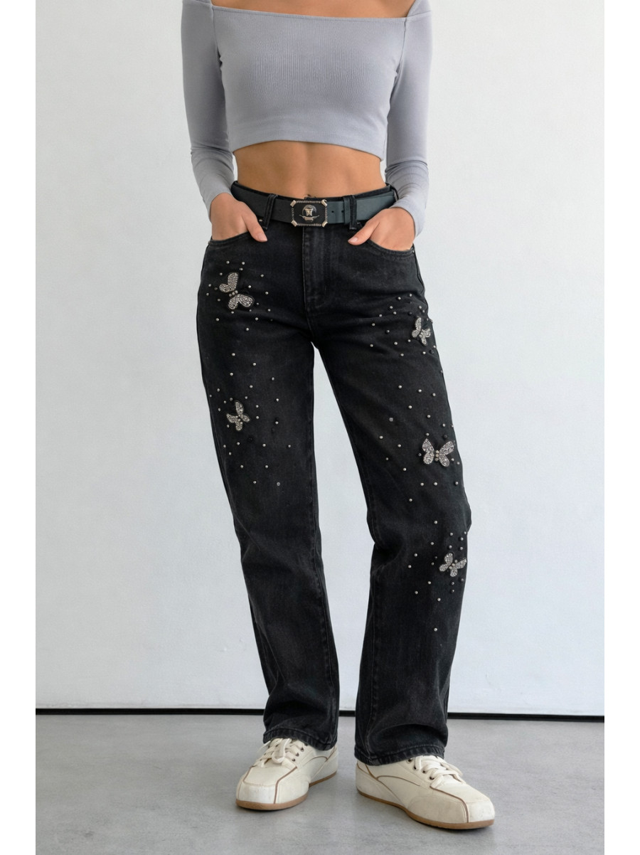 Джинси жіночі однотонні чорного кольору RE-6070 209888C
