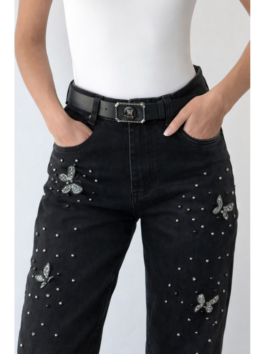 Джинси жіночі однотонні чорного кольору RE-6070 209888C